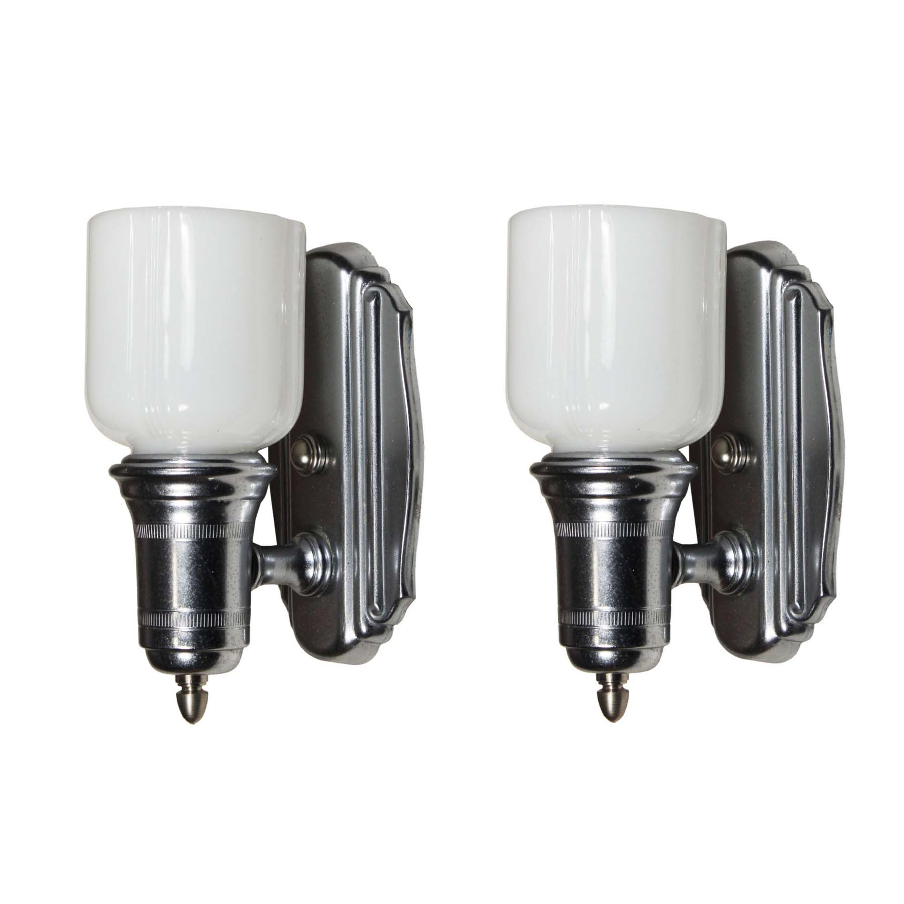 SOLD Antique Pair of Art Deco Bathroom Sconces with Sit-In Shades-0