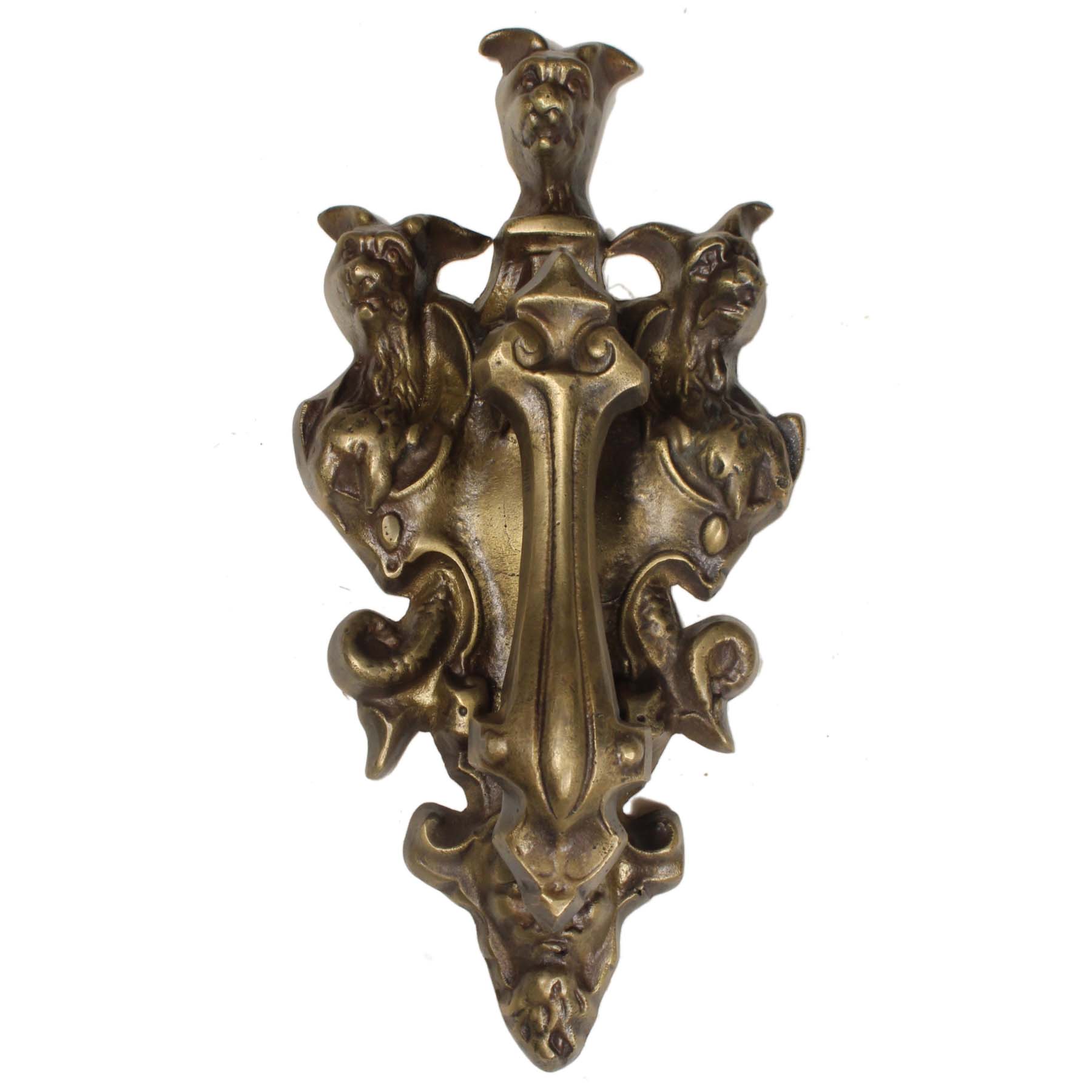 Substantial Vintage Figural Door Knocker with Devil and Gargoyles, Early 1900s-0