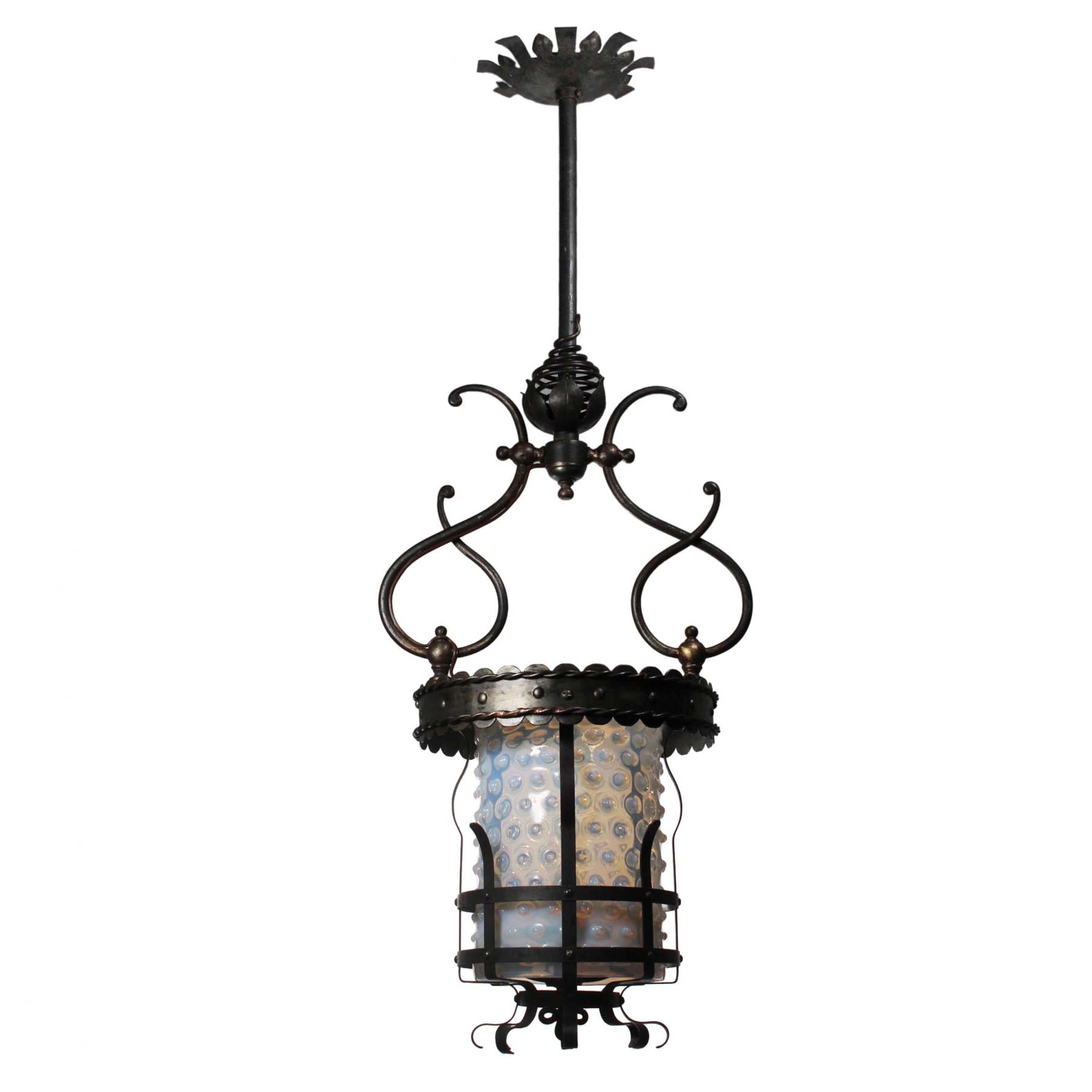 SOLD Antique Gas Lantern with Hobnail Shade, c. 1880’s-69500