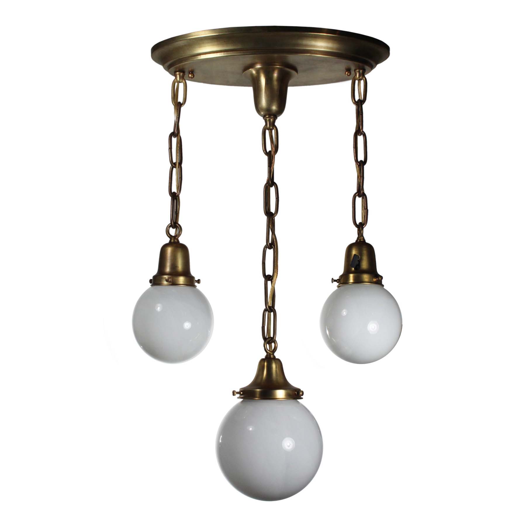 SOLD Antique Brass Semi Flush-Mount Chandelier with Ball Shades-0
