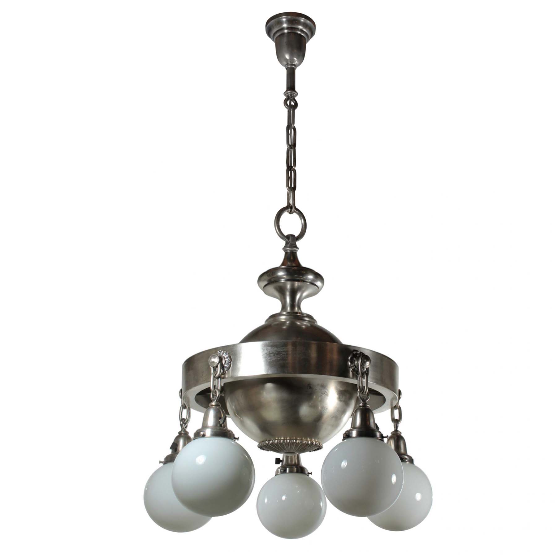 SOLD Substantial Antique Silver Plated Chandelier with Ball Shades-69821