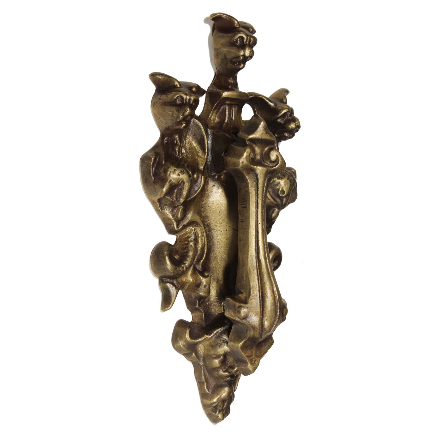Substantial Vintage Figural Door Knocker with Devil and Gargoyles, Early 1900s-69891