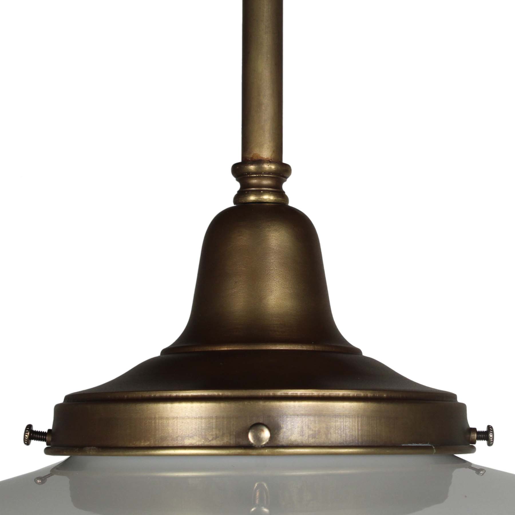 SOLD Large Antique Brass Schoolhouse Pendant Lights-69476