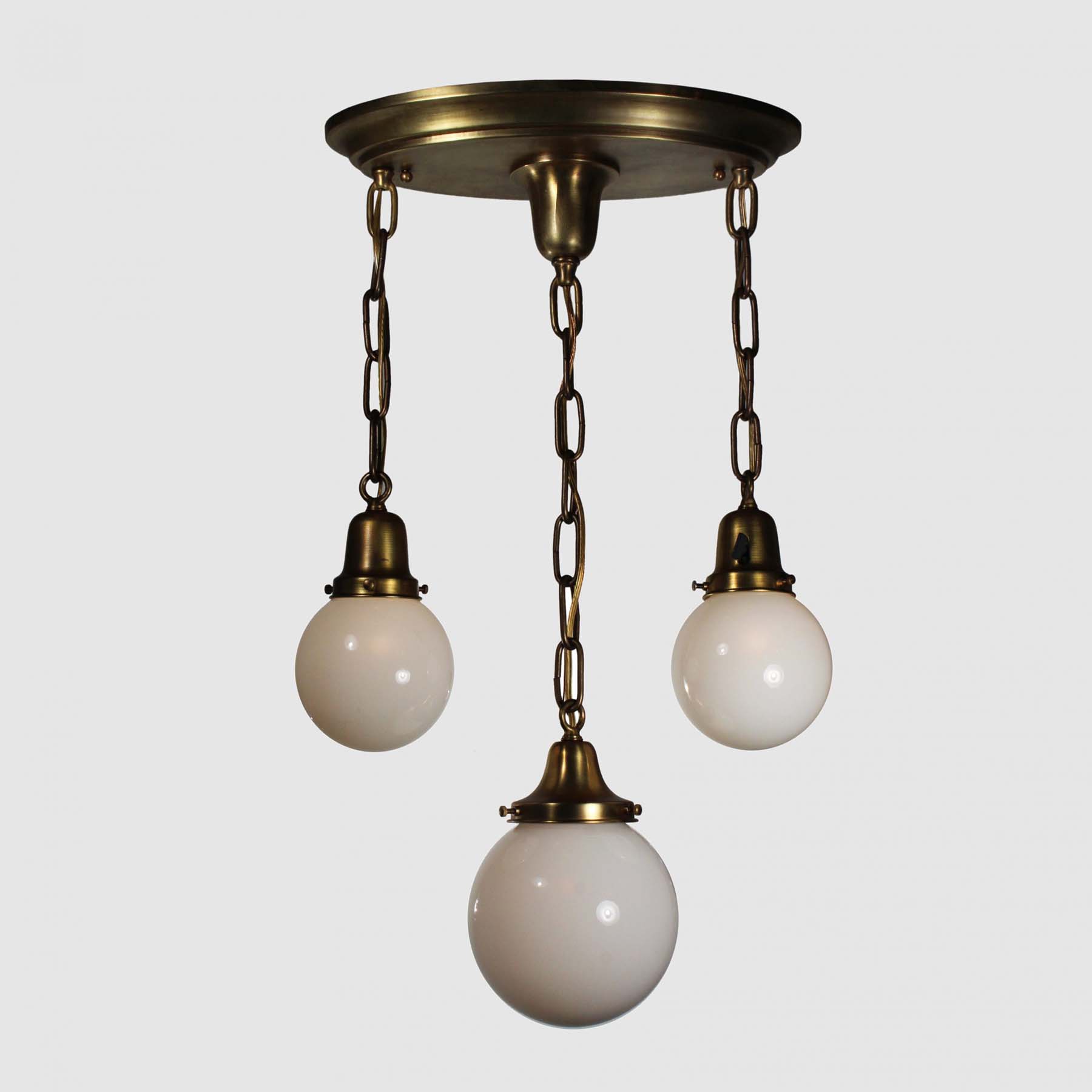 SOLD Antique Brass Semi Flush-Mount Chandelier with Ball Shades-69676
