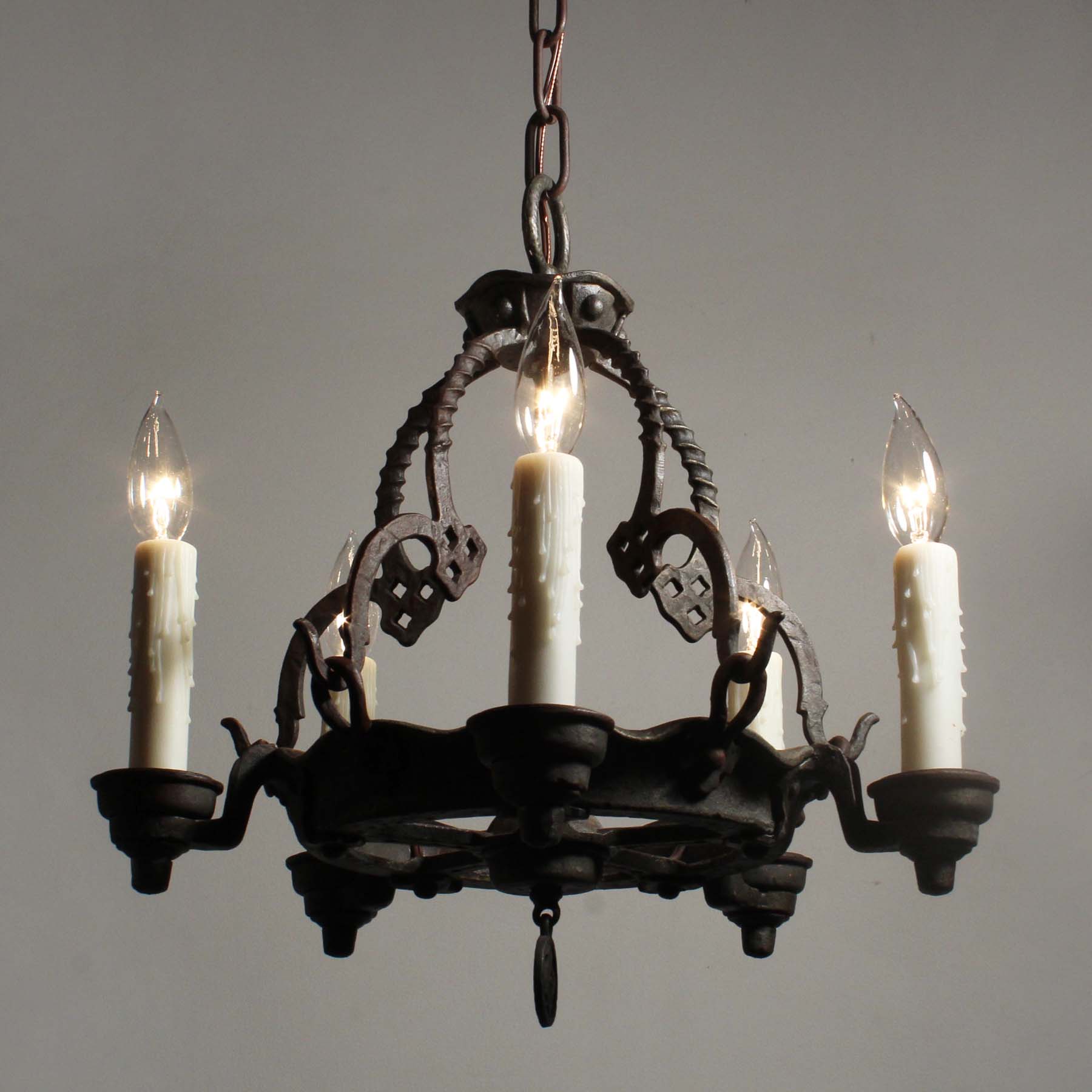 SOLD Antique Five-Light Tudor Chandeliers, 1920’s-69908