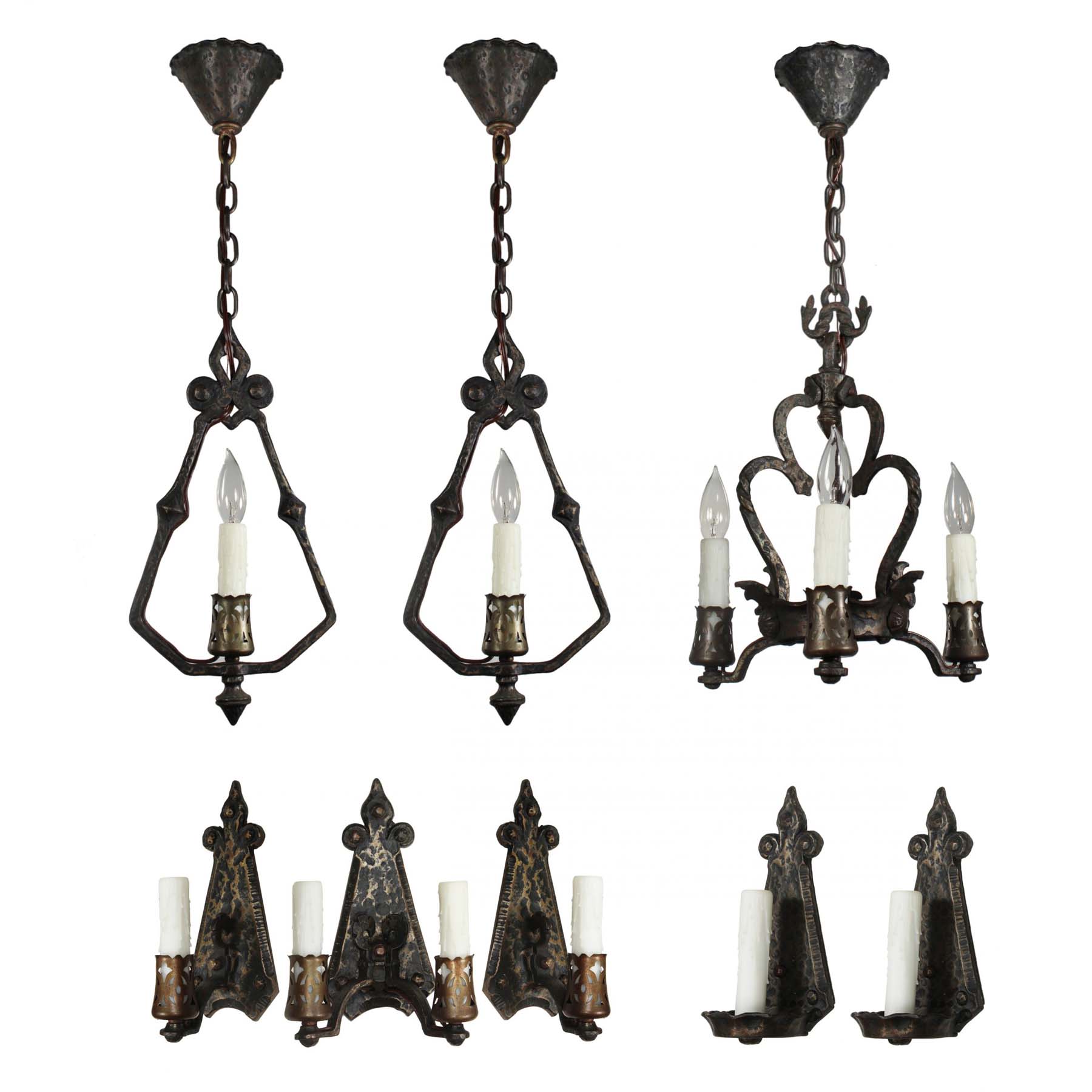 SOLD Antique Cast Iron Three-Light Tudor Chandelier, 1920’s-69398