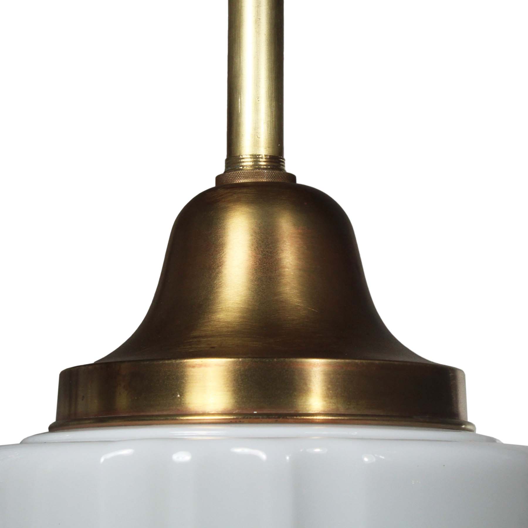 SOLD Antique Brass Art Deco Skyscraper Pendant Lights with Two-Part Prismatic Shade-69469