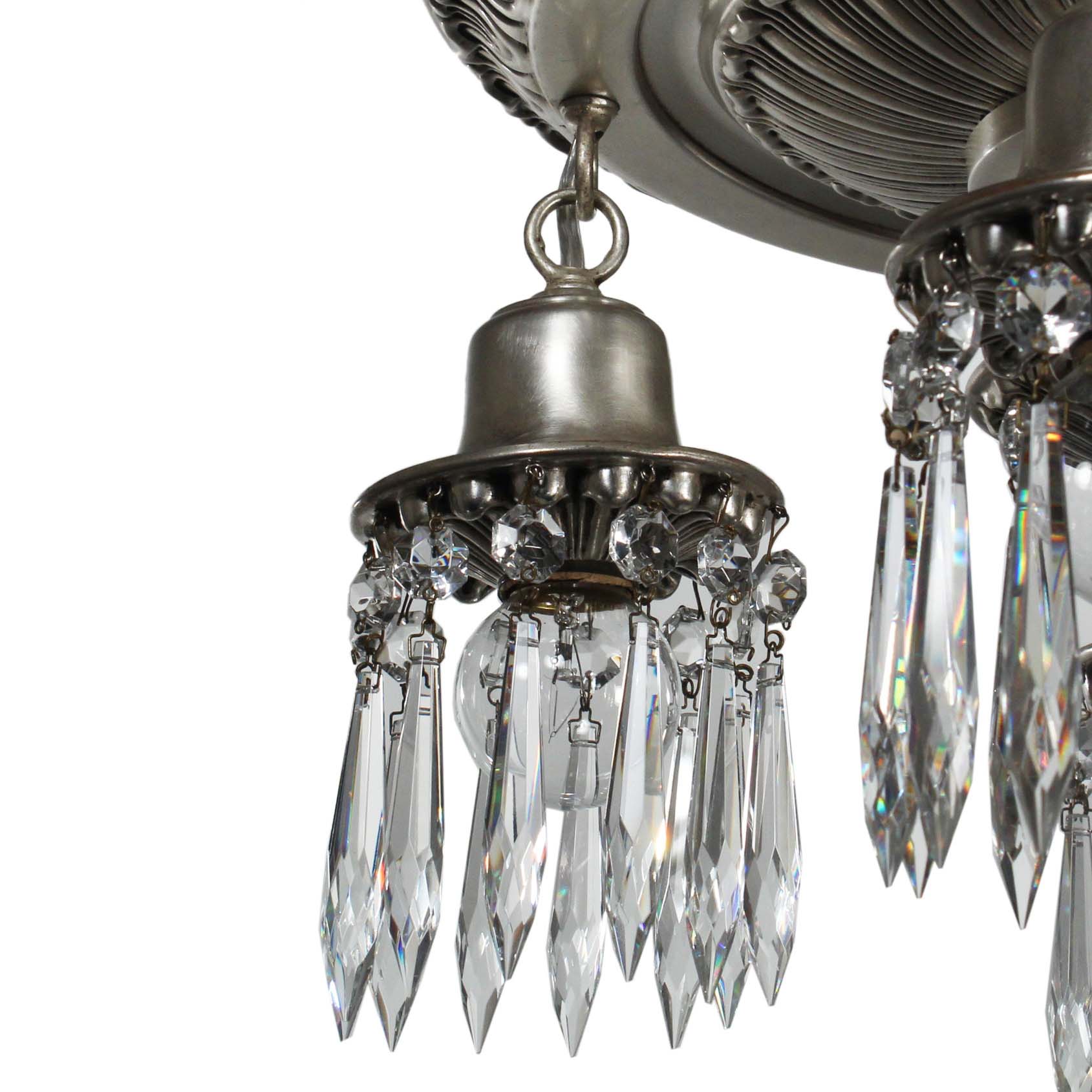 SOLD Neoclassical Silver Plated Chandelier with Prisms, Antique Lighting-69787