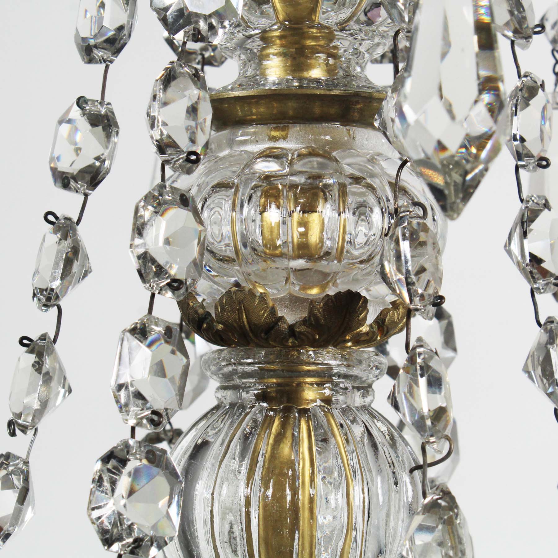 SOLD Antique Brass Neoclassical Chandelier with Prisms, c. 1910-69671