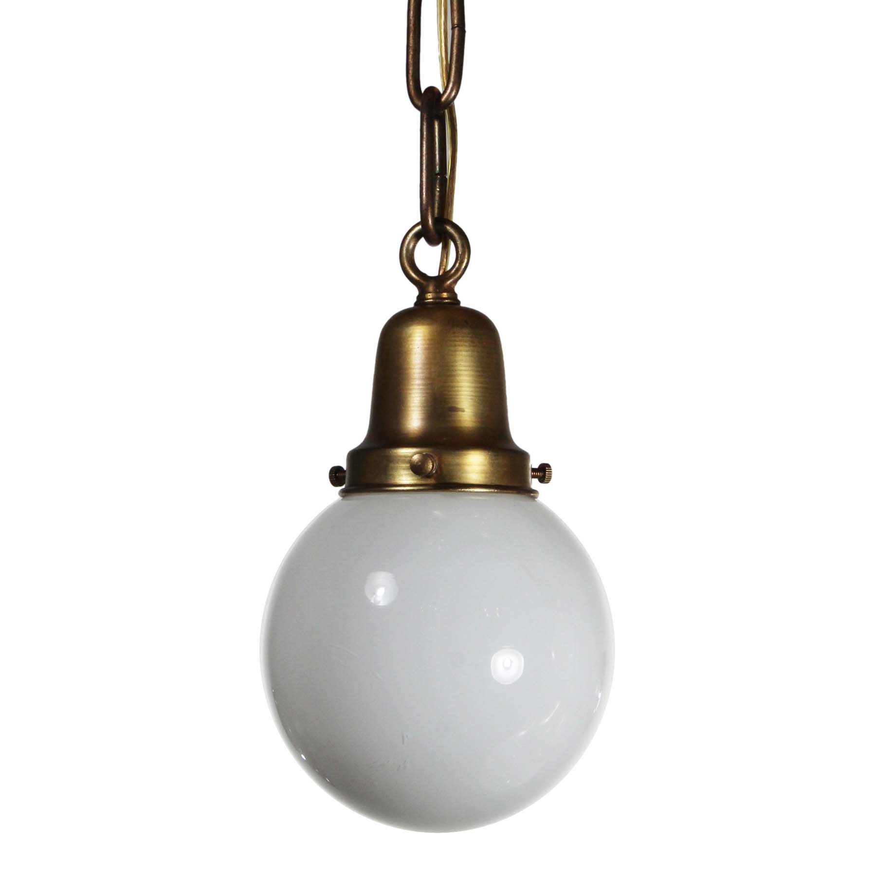 SOLD Antique Brass Semi Flush-Mount Chandelier with Ball Shades-69679