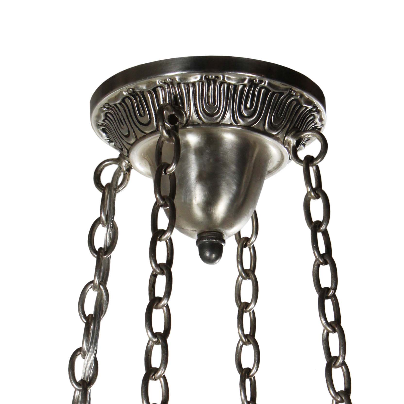 SOLD Neoclassical Silver Plated Chandelier with Prisms, Antique Lighting-69788