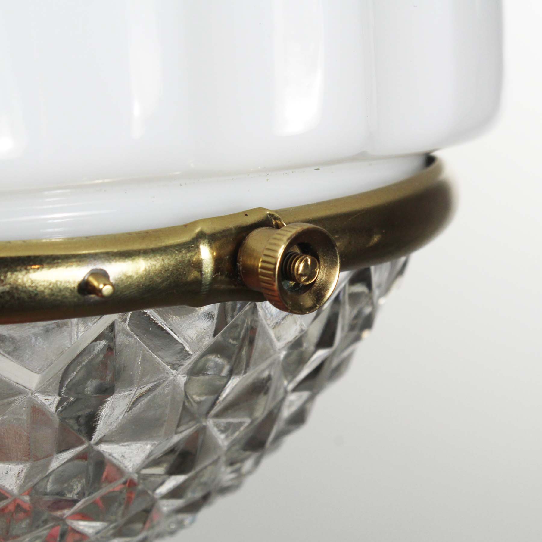 SOLD Antique Brass Art Deco Skyscraper Pendant Lights with Two-Part Prismatic Shade-69472