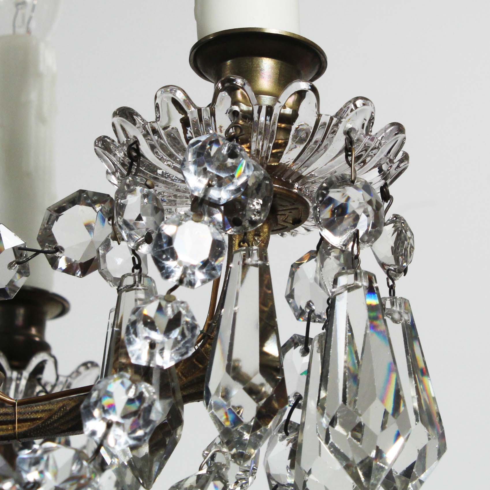 SOLD Antique Brass Neoclassical Chandelier with Prisms, c. 1910-69672