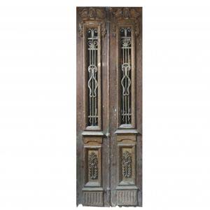 Reclaimed Pair of 34” Antique Figural Doors with Iron Inserts-0