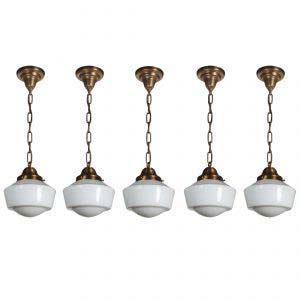 Petite Antique Brass Schoolhouse Pendant Lights-0