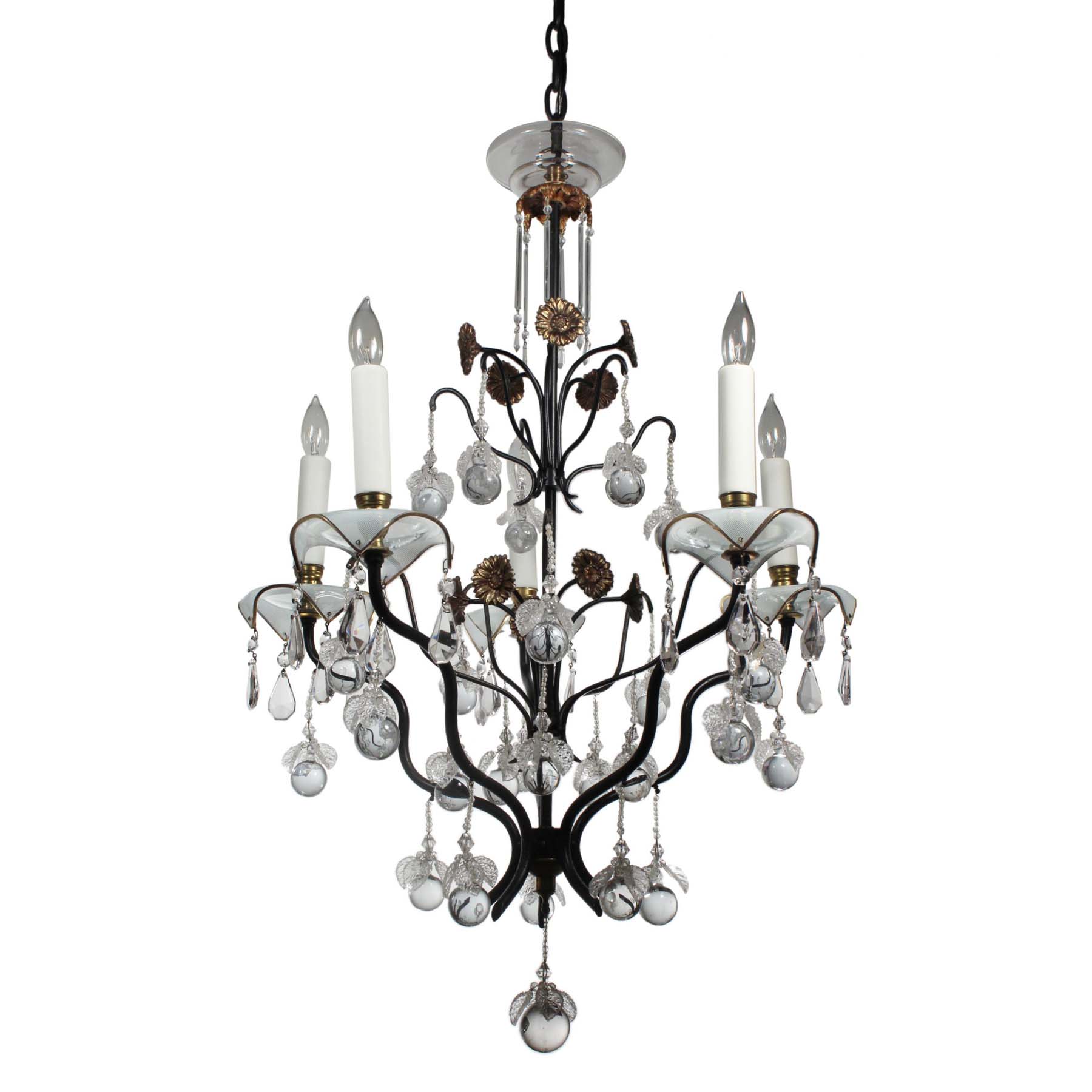 SOLD Antique Neoclassical Chandelier with Unusual Prisms-0