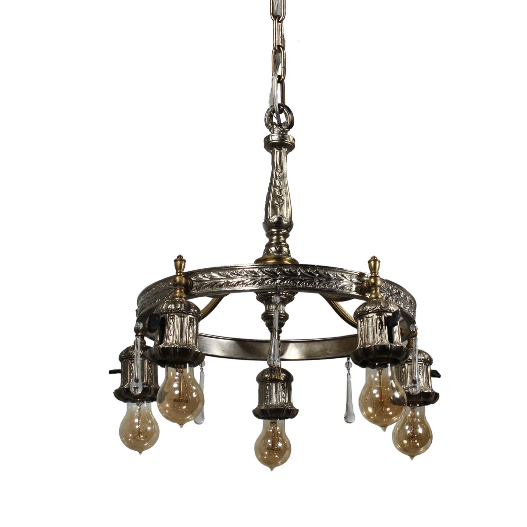 SOLD Antique Two-Tone Chandelier with Prisms, c. 1920-0