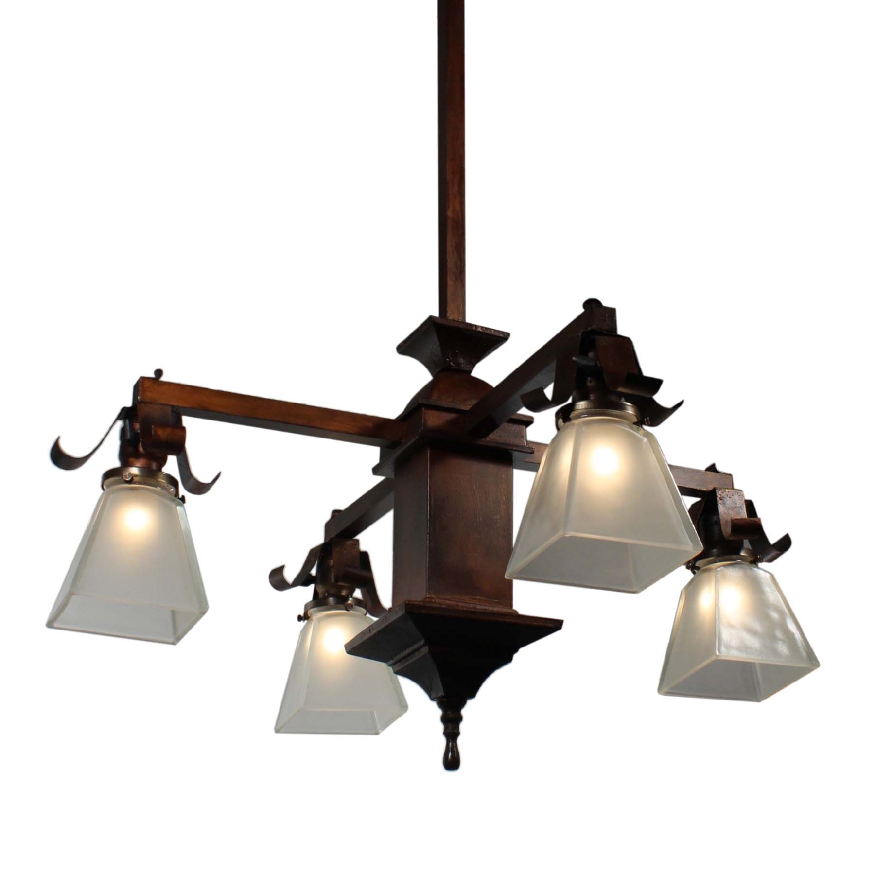 Brass Arts & Crafts Chandelier, Antique Lighting-0