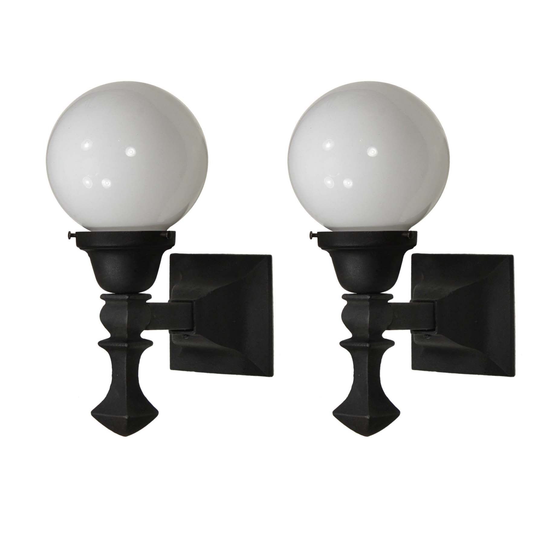 SOLD Pair of Antique Exterior Sconces with Glass Globes-0