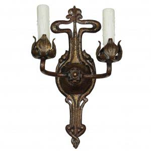 Antique Cast Brass Tudor Sconce, c. 1920-0