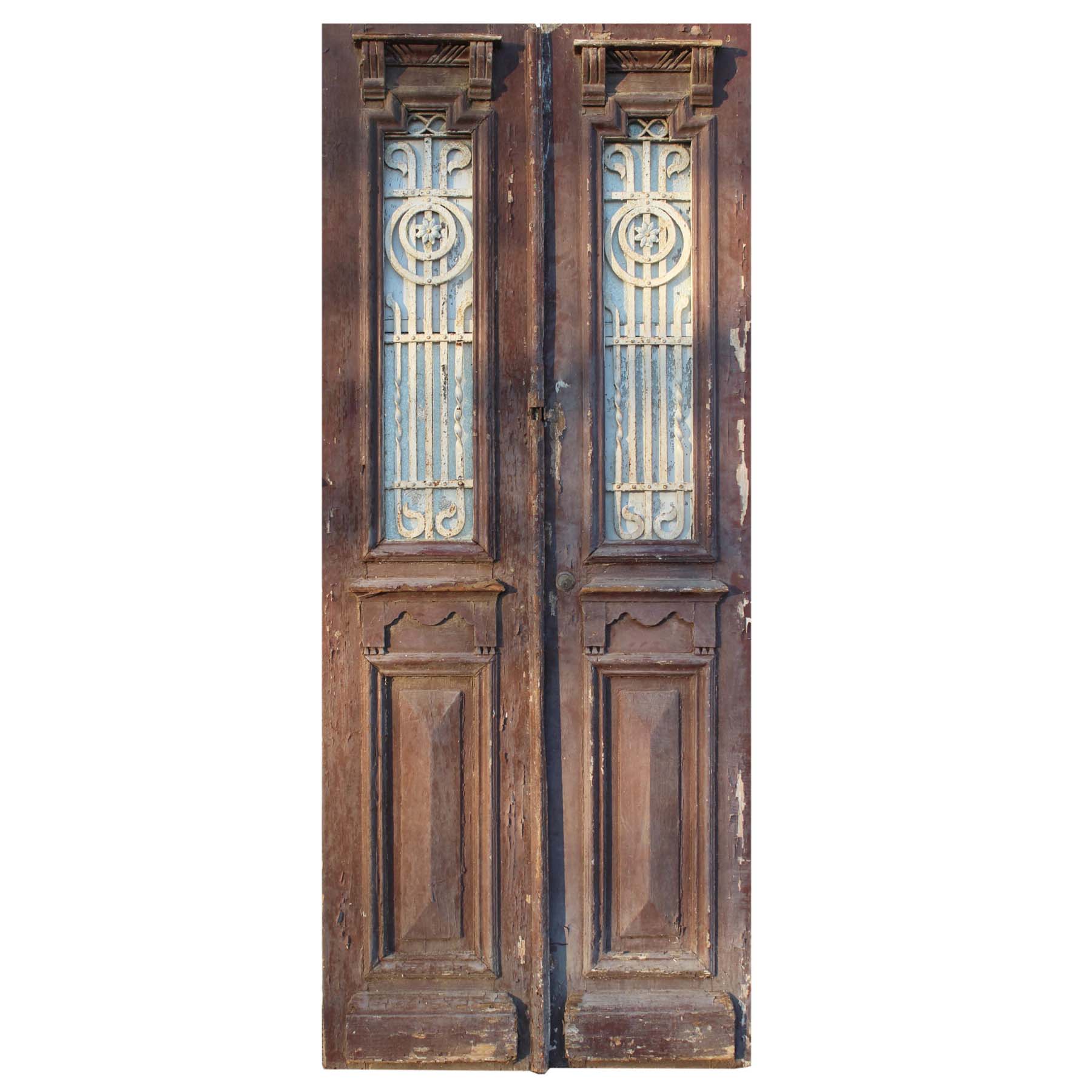 Pair of Antique 38” Doors with Iron Inserts-0