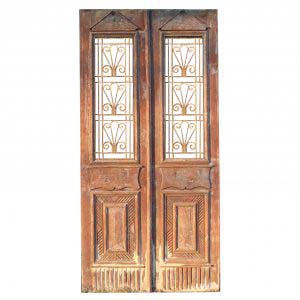 Salvaged 44” French Colonial Door Pair with Iron Inserts-0