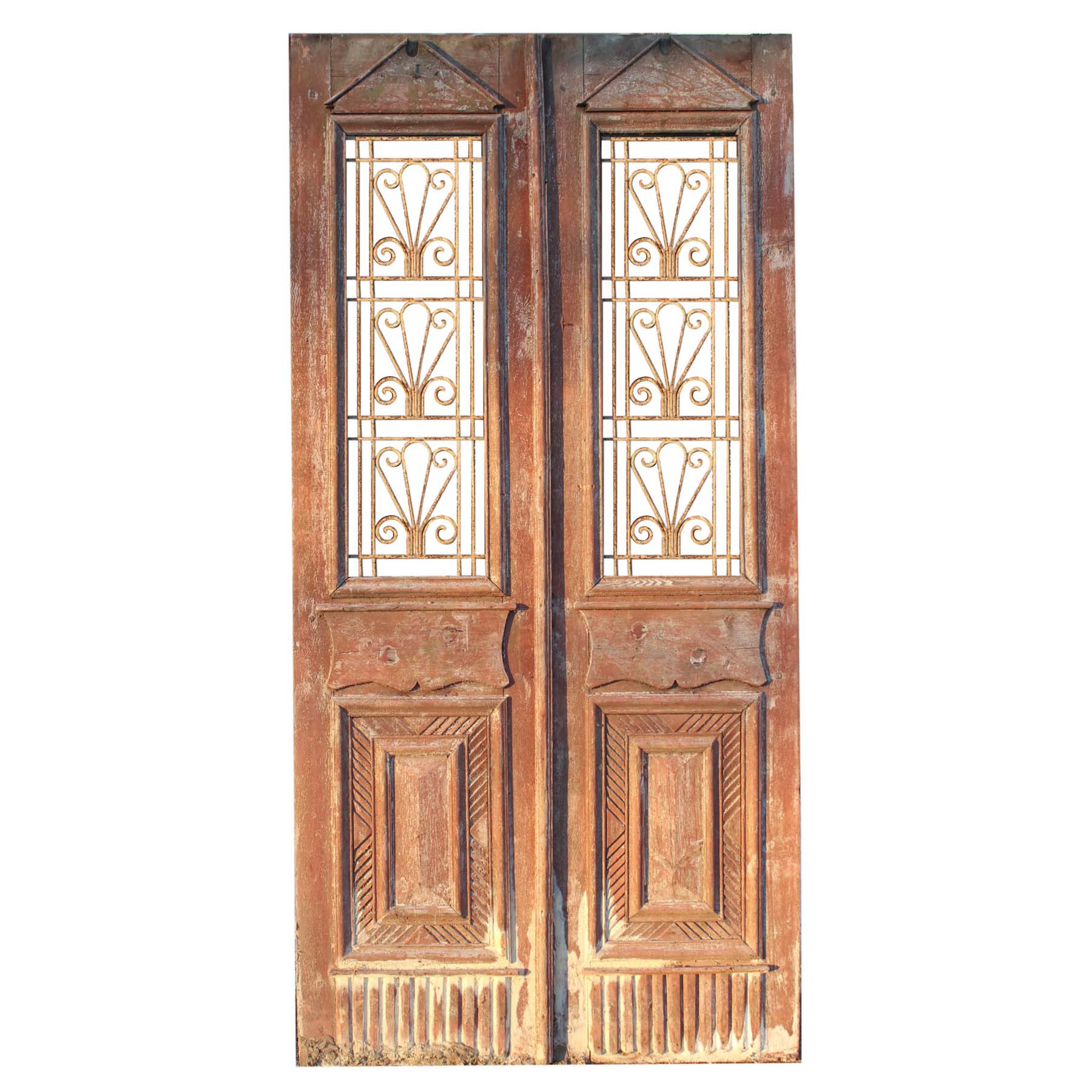 Salvaged 44” French Colonial Door Pair with Iron Inserts-0