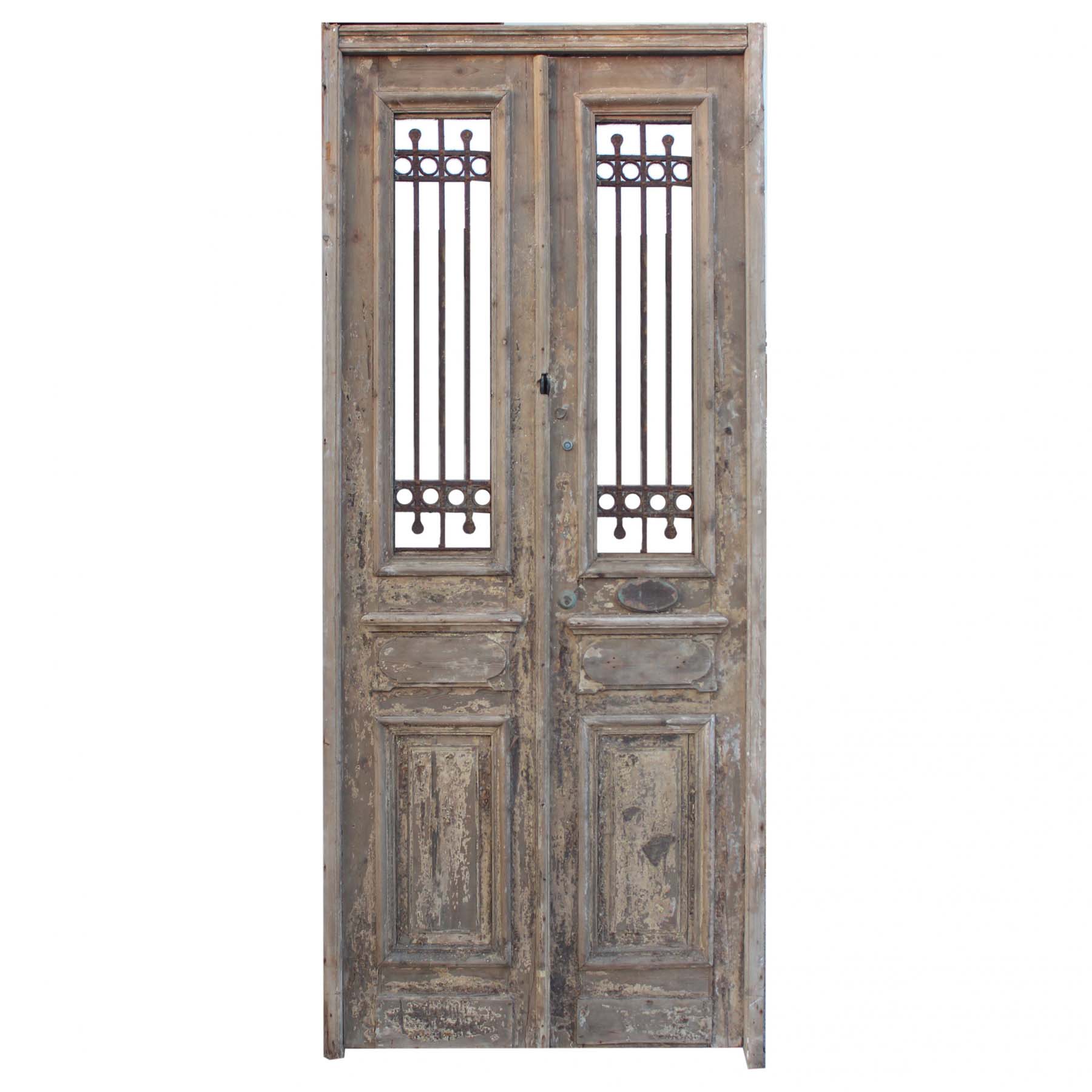 Salvaged Pair of 40” Doors with Iron Inserts-0