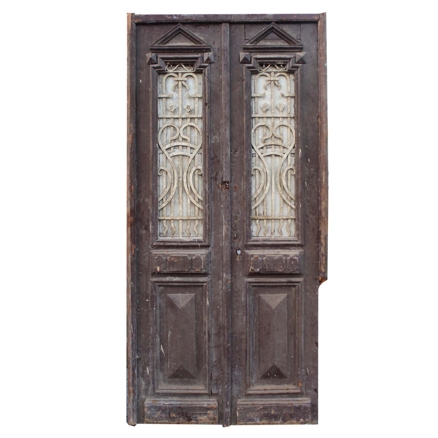 Pair of 44” Antique French Colonial Doors with Iron Inserts-0