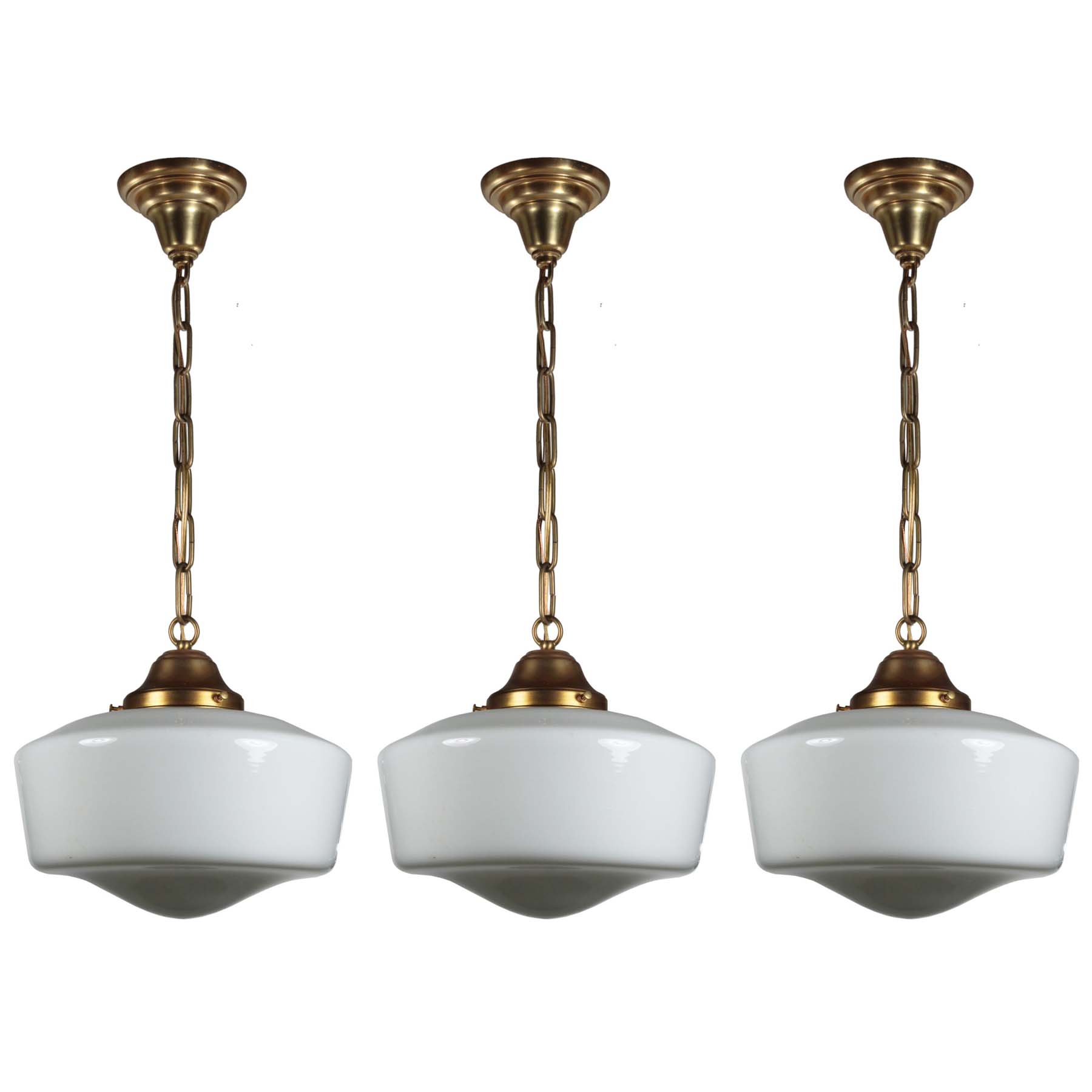 SOLD Brass Schoolhouse Pendant Lights, Antique Lighting-0