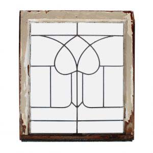 Salvaged Antique American Leaded Glass Windows, Stylized Tulip