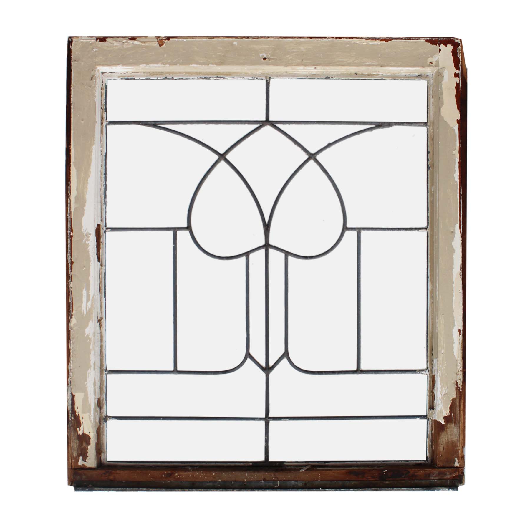 Salvaged Antique American Leaded Glass Windows, Stylized Tulip-0