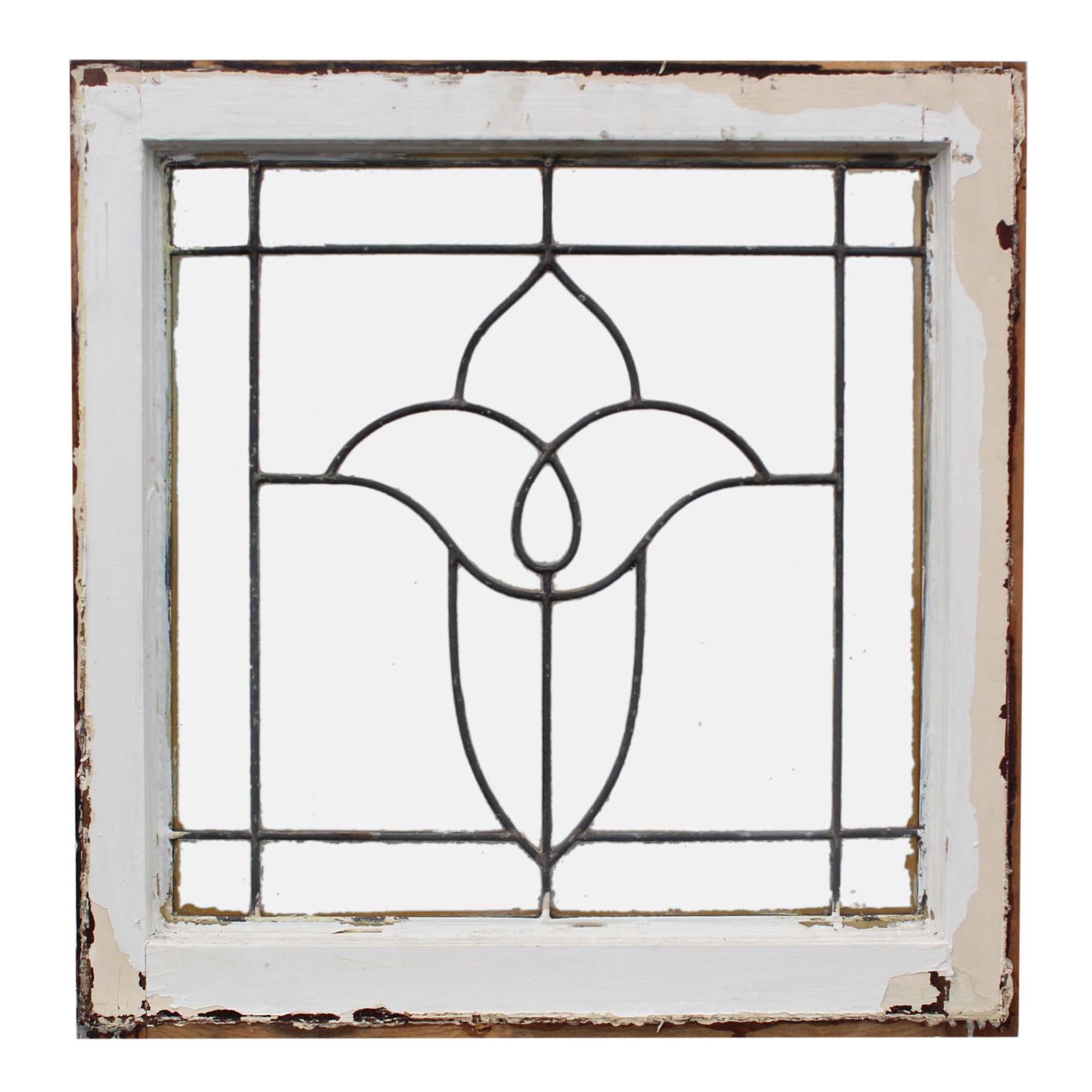 Antique American Leaded Glass Windows, Stylized Flower-0