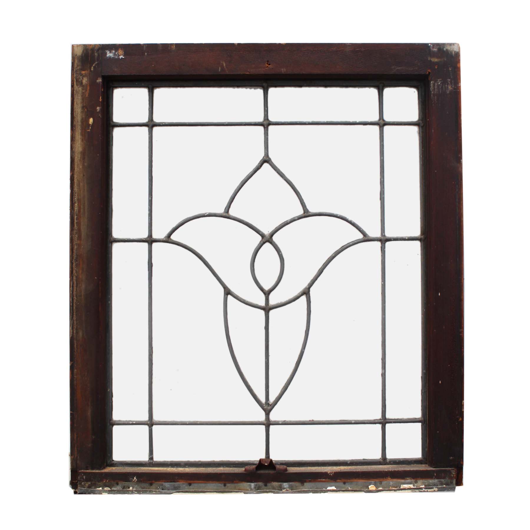 Salvaged Antique American Leaded Glass Windows, Stylized Flower-0