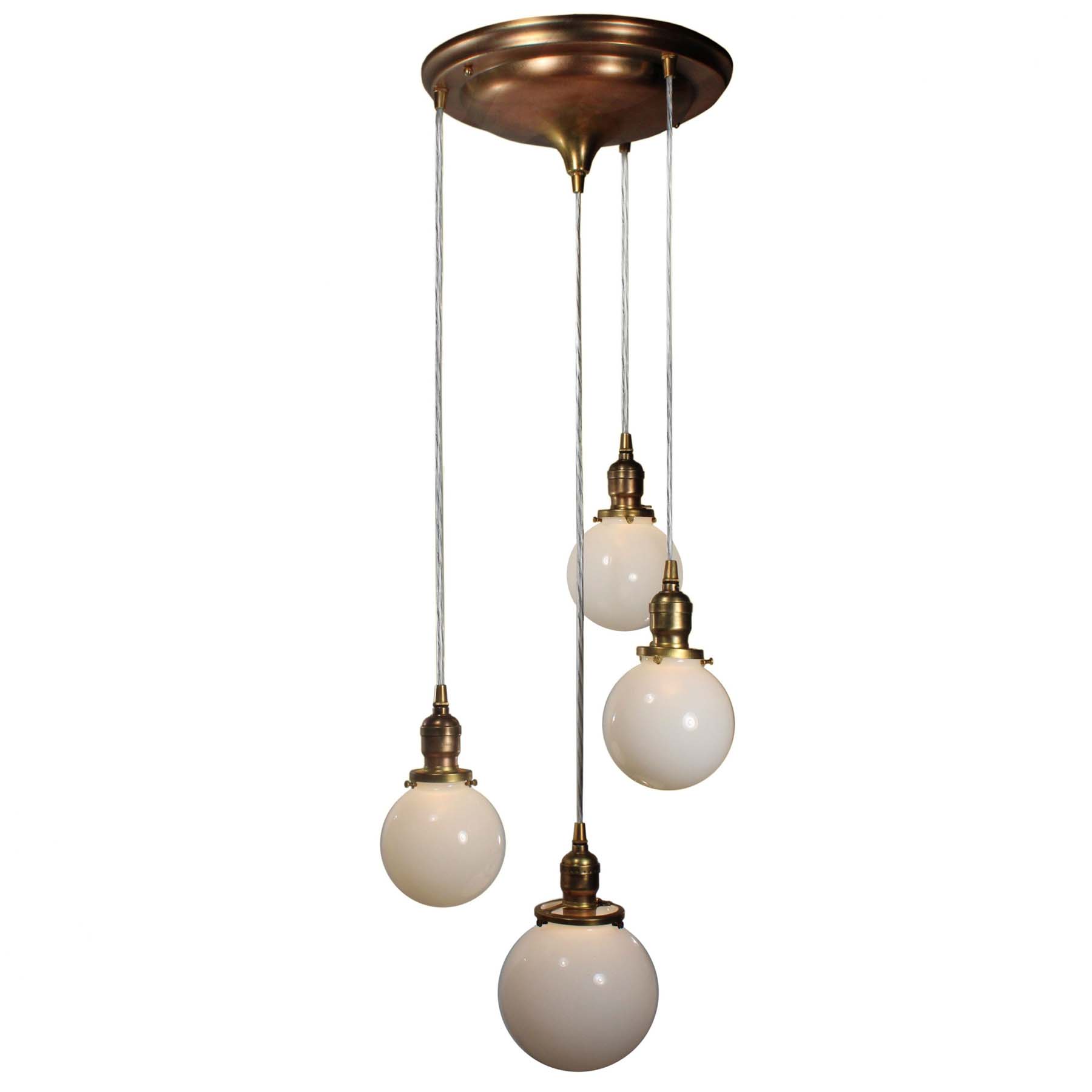 SOLD Semi Flush-Mount Chandelier with Ball Shades, Antique Lighting-0