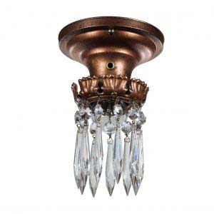 Antique Flush-Mount Light with Exposed Bulb and Prisms-0