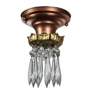 Antique Two-Tone Flush-Mount Light with Exposed Bulb & Prisms-0