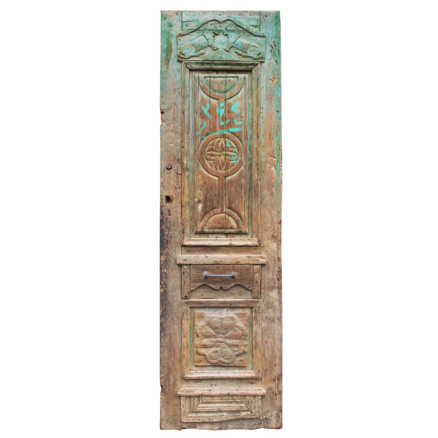 SOLD Reclaimed 28” Figural Door with Carved Lions-0