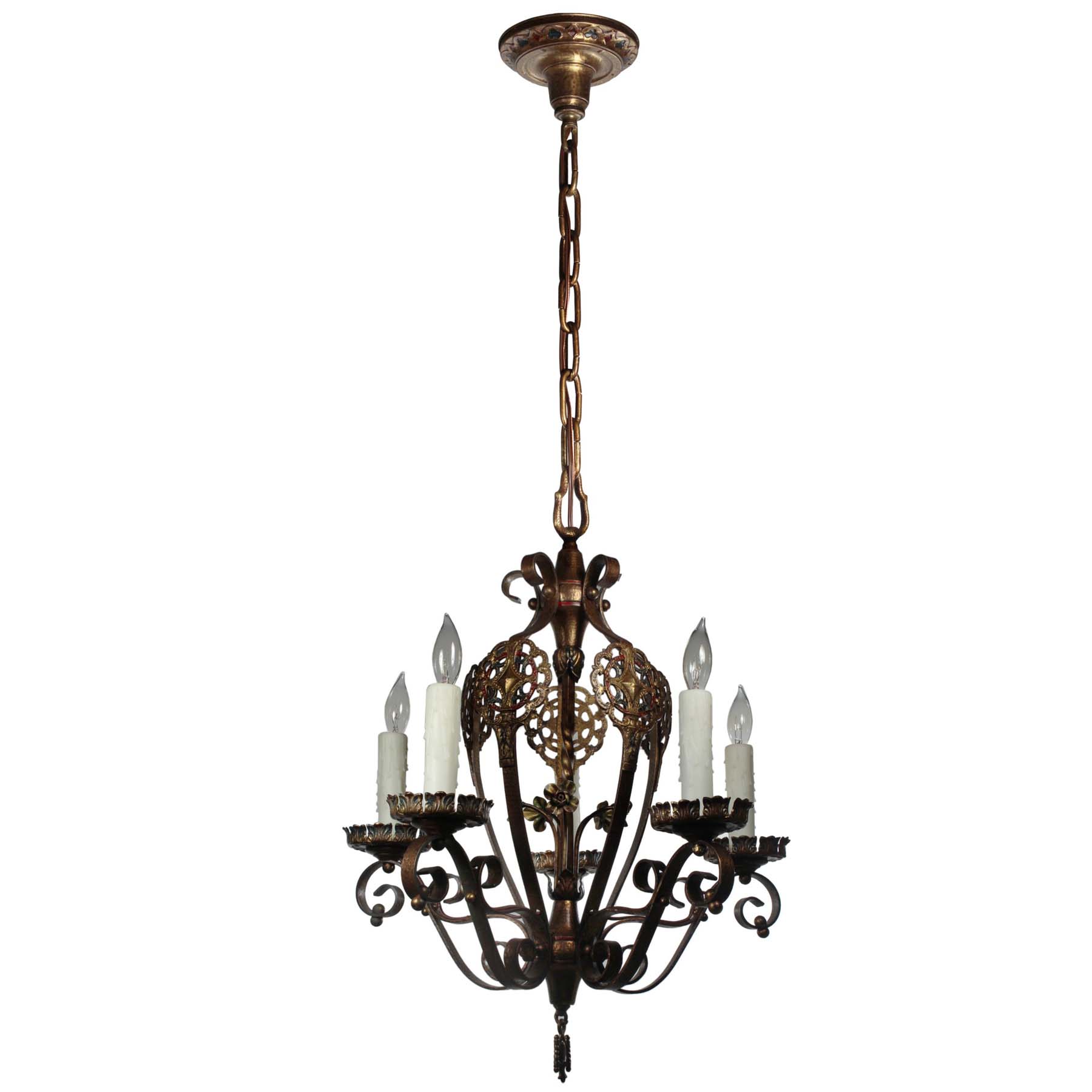 SOLD Antique Bronze Spanish Revival Five-Light Chandelier -69990