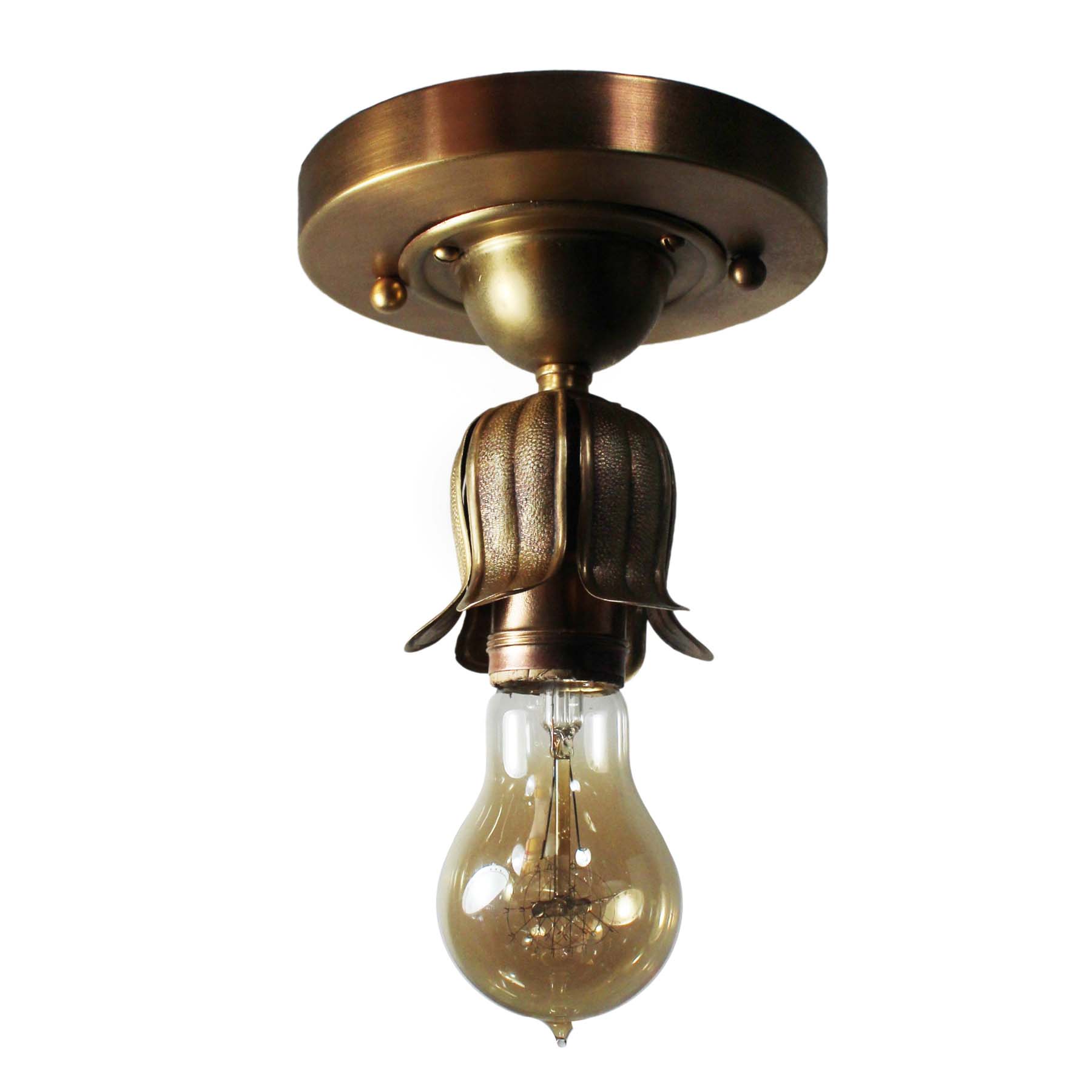 SOLD Brass Flush-Mount Lights with Exposed Bulbs, Antique Lighting-70024