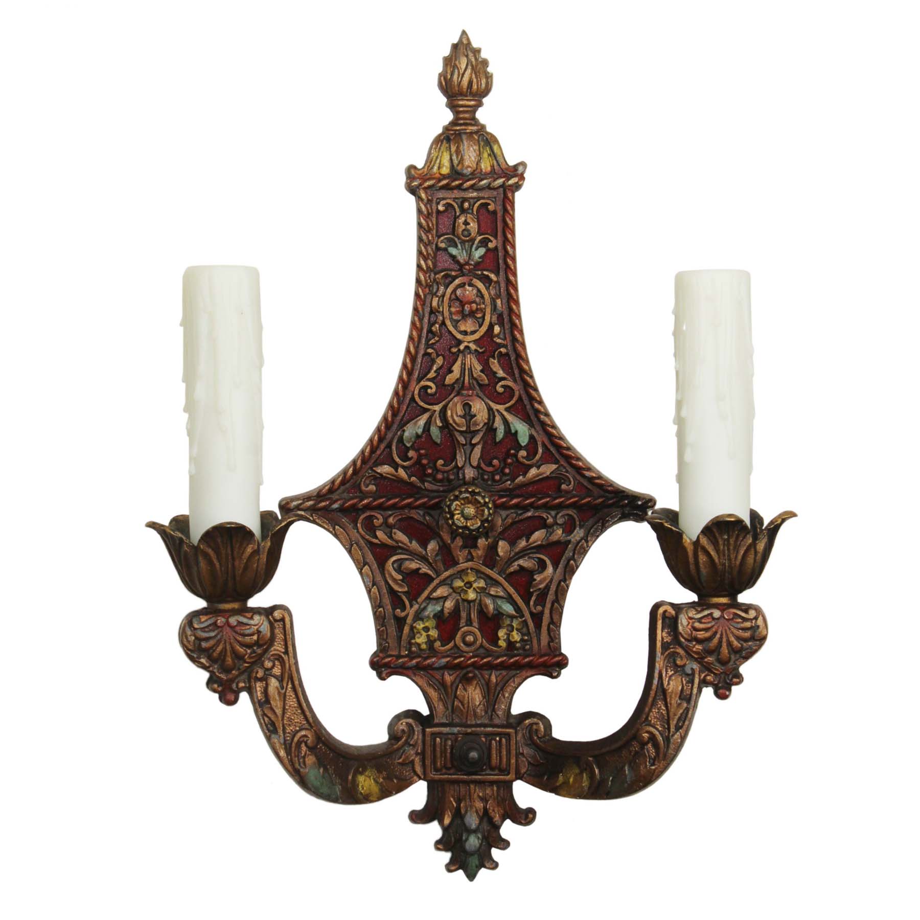 SOLD Pair of Antique Polychrome Double-Arm Sconces-70041
