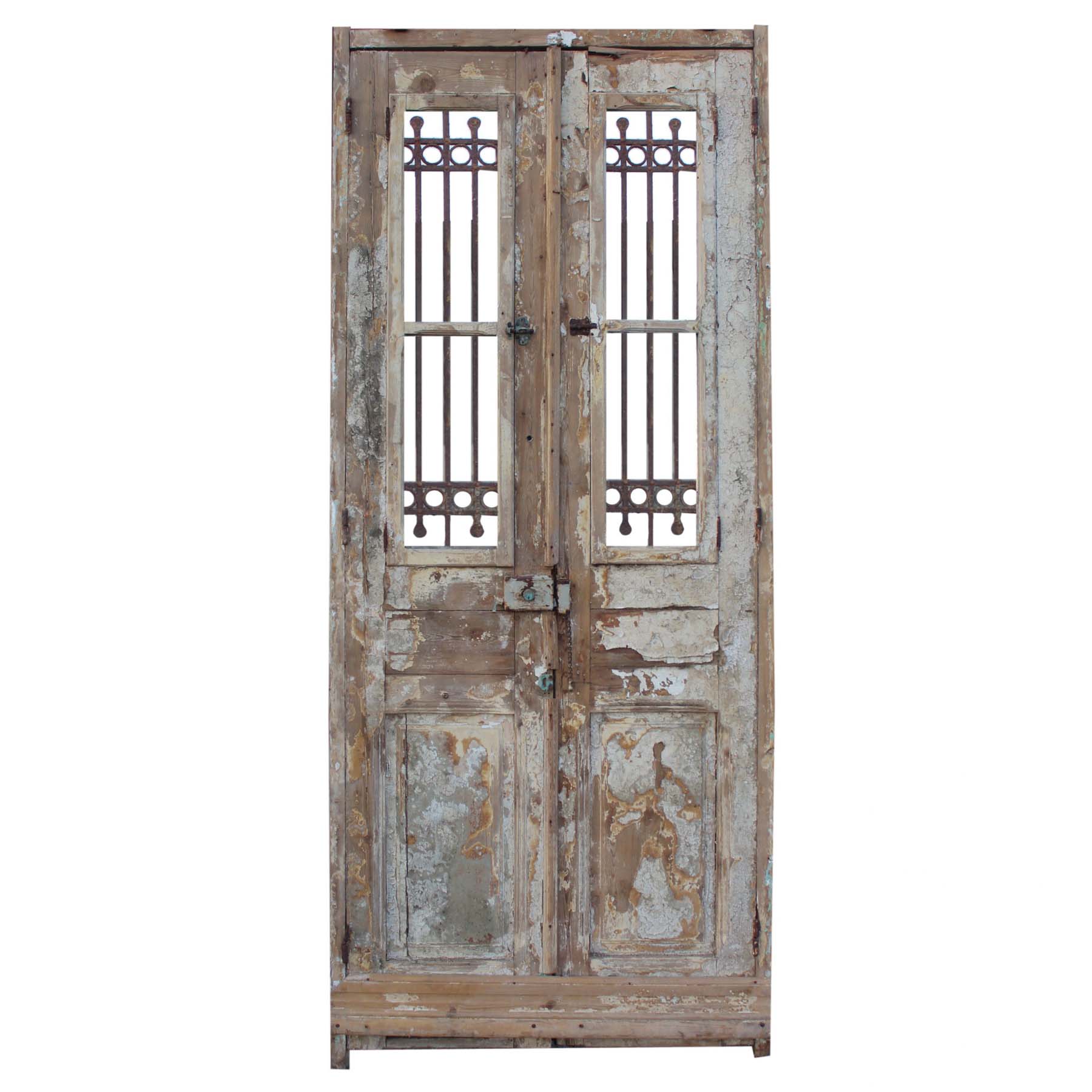 Salvaged Pair of 40” Doors with Iron Inserts-70076