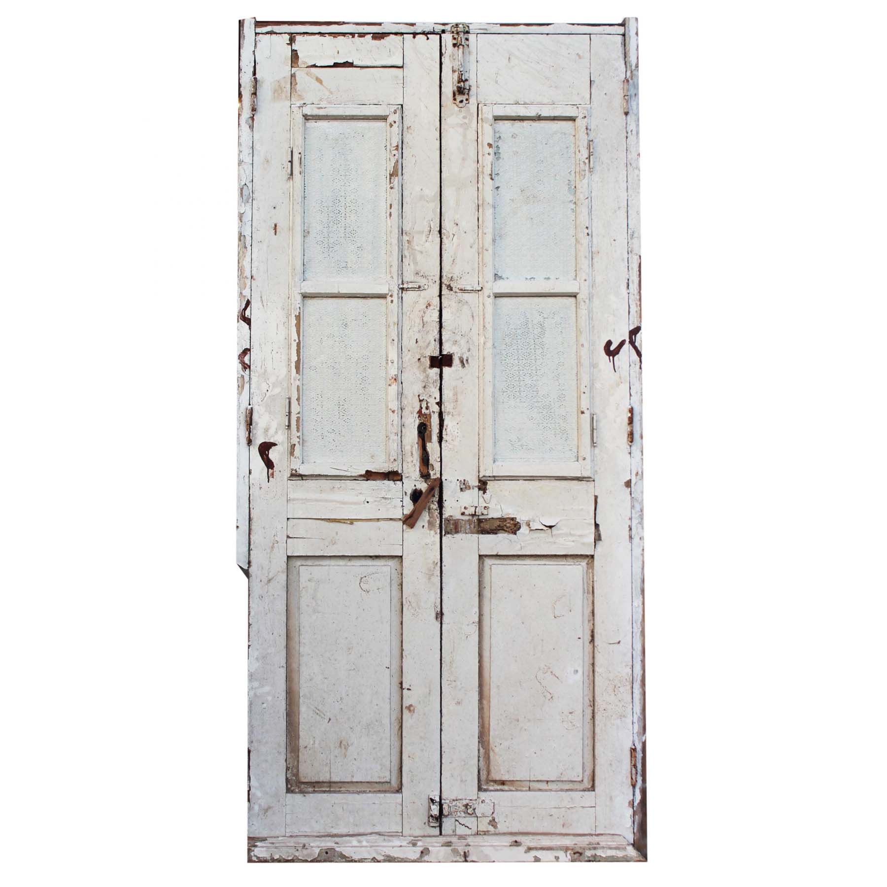 Pair of 44” Antique French Colonial Doors with Iron Inserts-70082