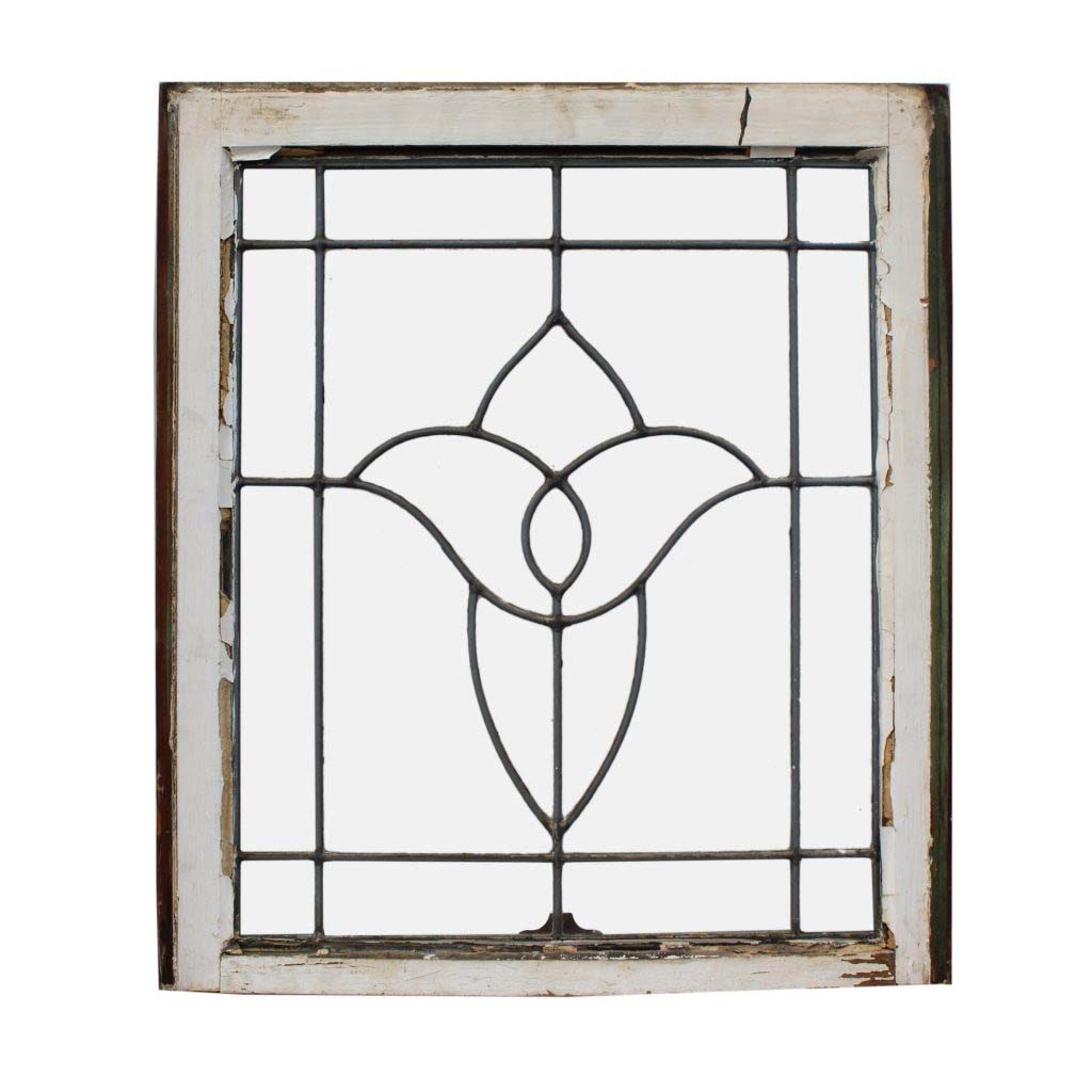 Salvaged Antique American Leaded Glass Windows, Stylized Flower