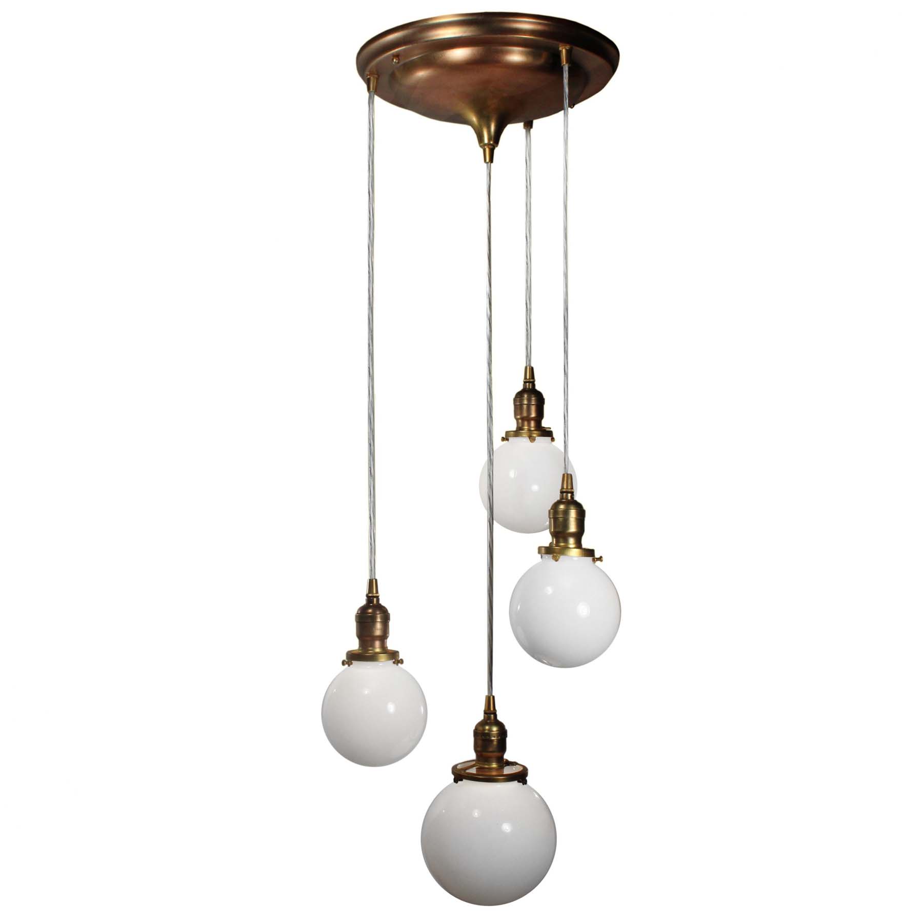 SOLD Semi Flush-Mount Chandelier with Ball Shades, Antique Lighting-70140