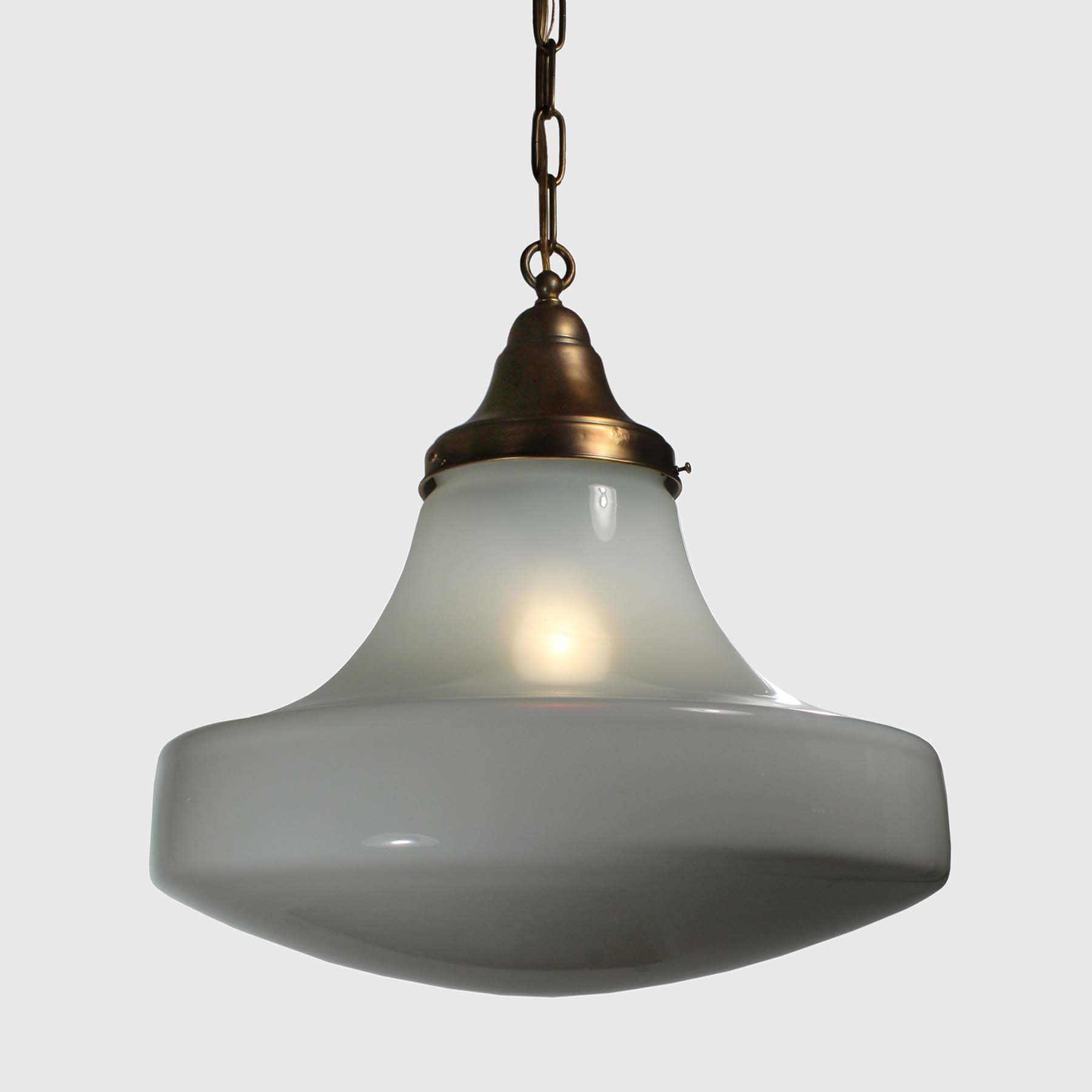 SOLD Antique Brass Schoolhouse Pendant Light with Original Shade-69925