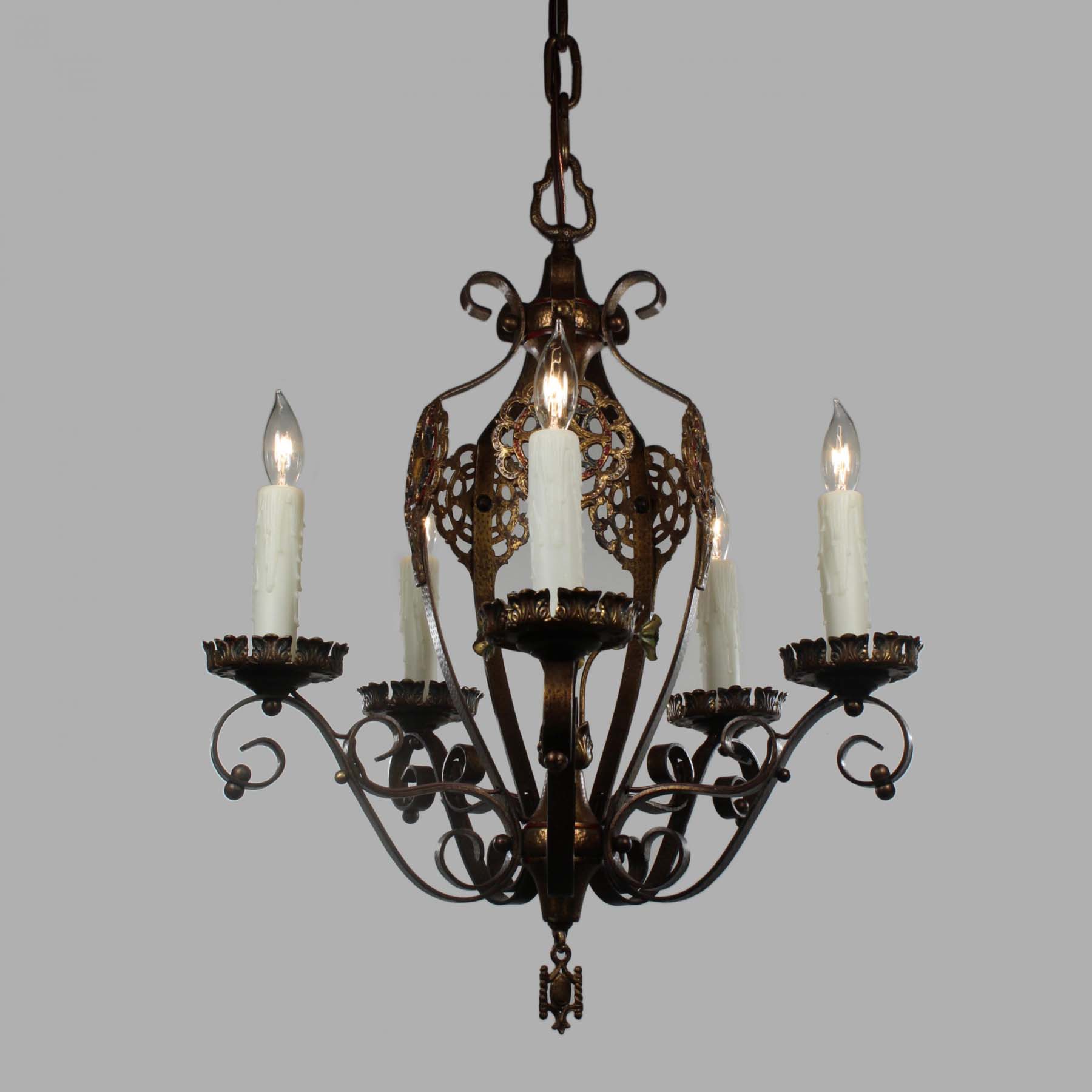 SOLD Antique Bronze Spanish Revival Five-Light Chandelier -69991