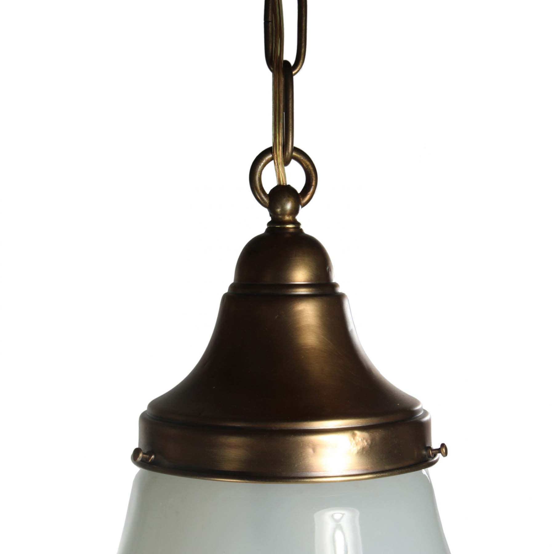 SOLD Antique Brass Schoolhouse Pendant Light with Original Shade-69926
