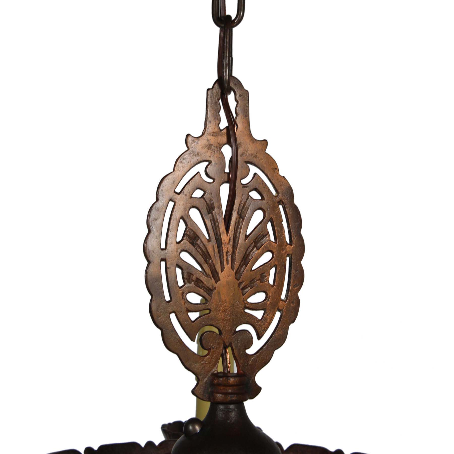 SOLD Antique Cast Iron Chandelier with Glass Shade-69936