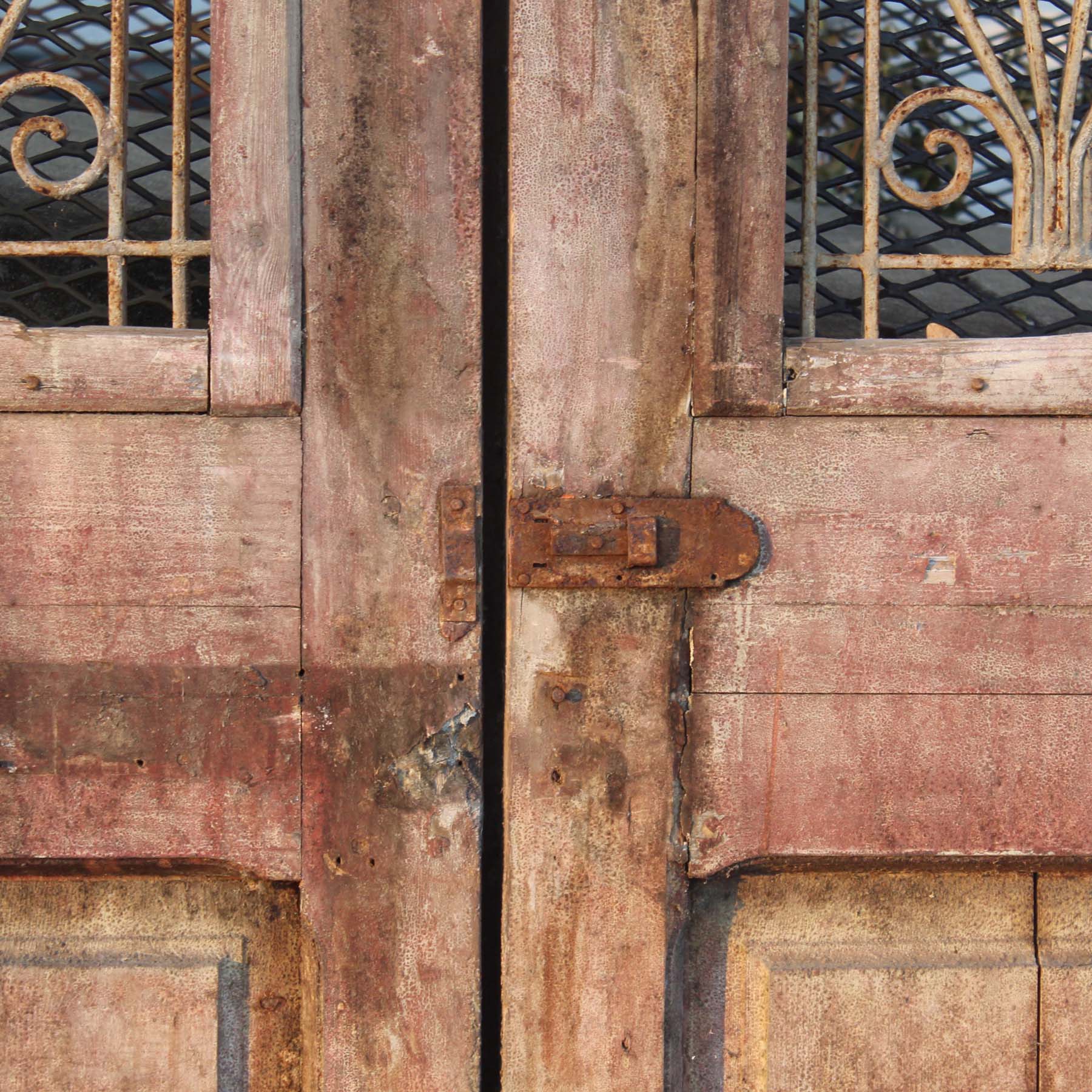 Salvaged 44” French Colonial Door Pair with Iron Inserts-70070